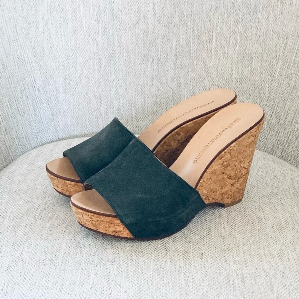Black Wedge Cork Slides Heel Sandals